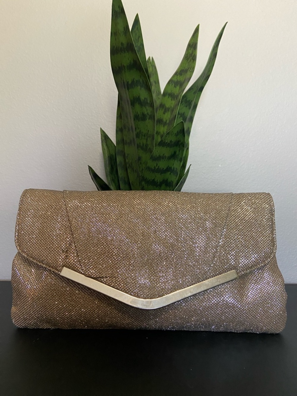 Sparkling Metallic Silver/Gold Evening Clutch with Chain Wristlet